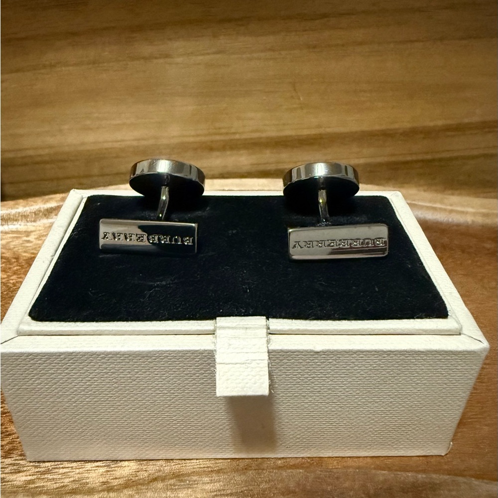 Burberry Black and Gray Plaid Cufflinks - Picture 5 of 6
